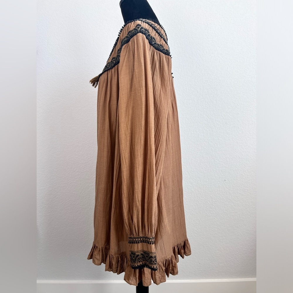 Free People Chestnut Embroidered Erin Peasant Dress Size Medium - Picture 4 of 14